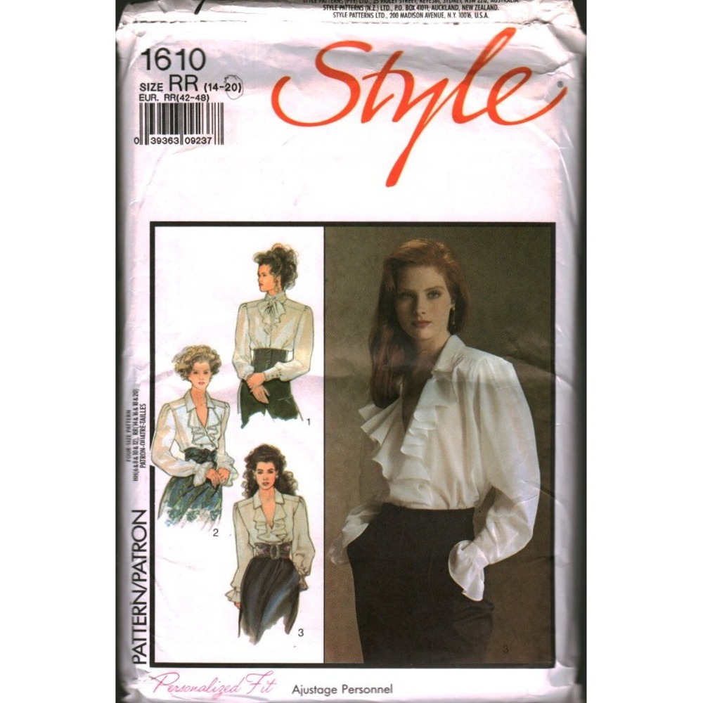 Vintage Style 1610 Sewing Pattern Misses Blouses Ruffle Tie Front Size 14-20